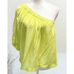 Anthropologie Maeve One Shoulder Sleeve Top Yellow/Green Size Small NWOT